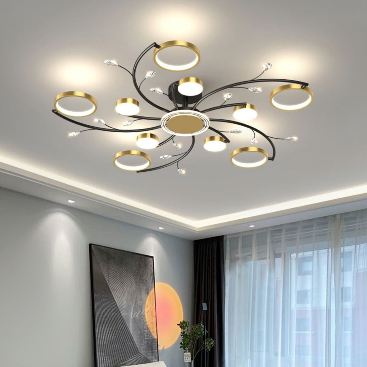 Scandinavian Iron Branch Round Ceiling Light
