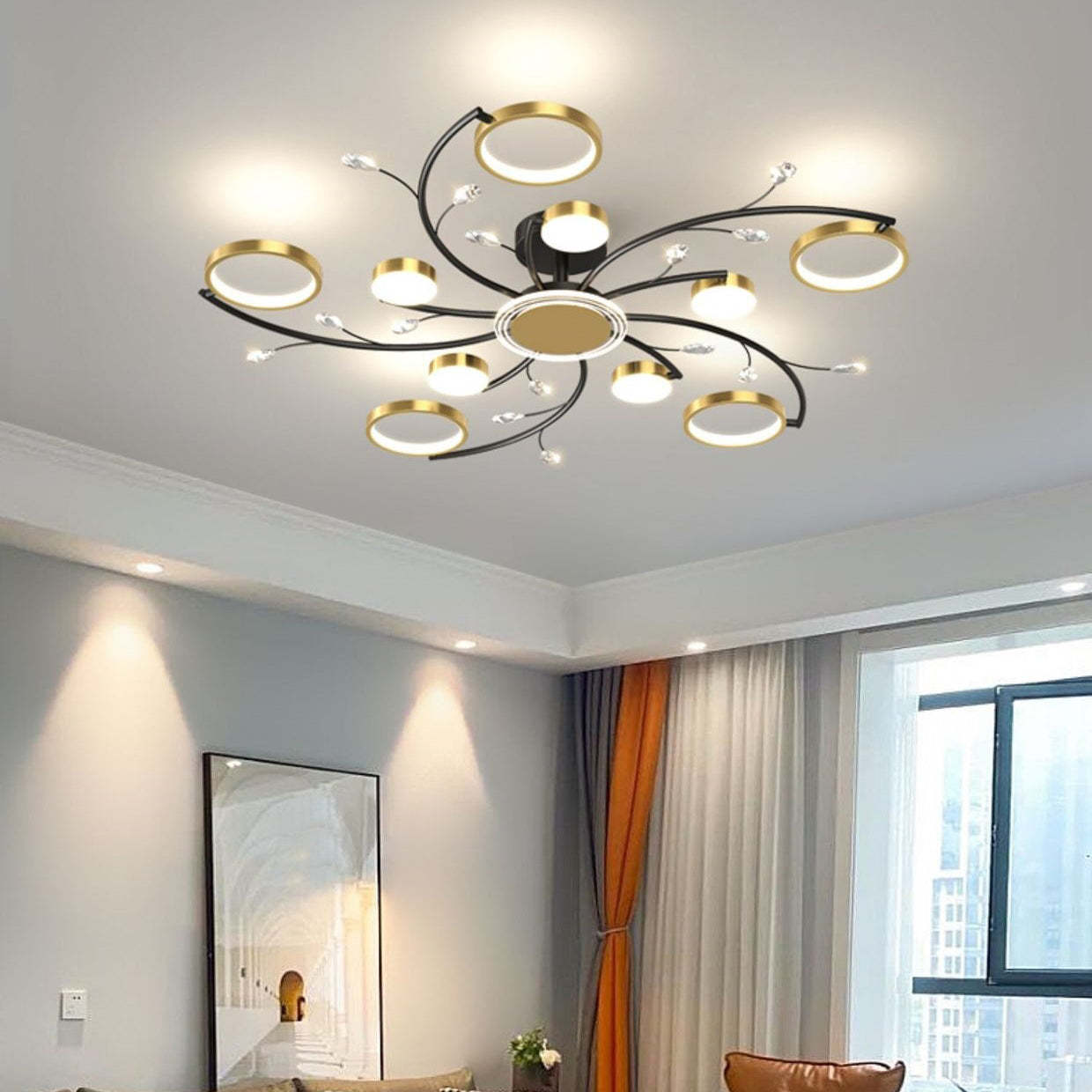 Scandinavian Iron Branch Round Ceiling Light