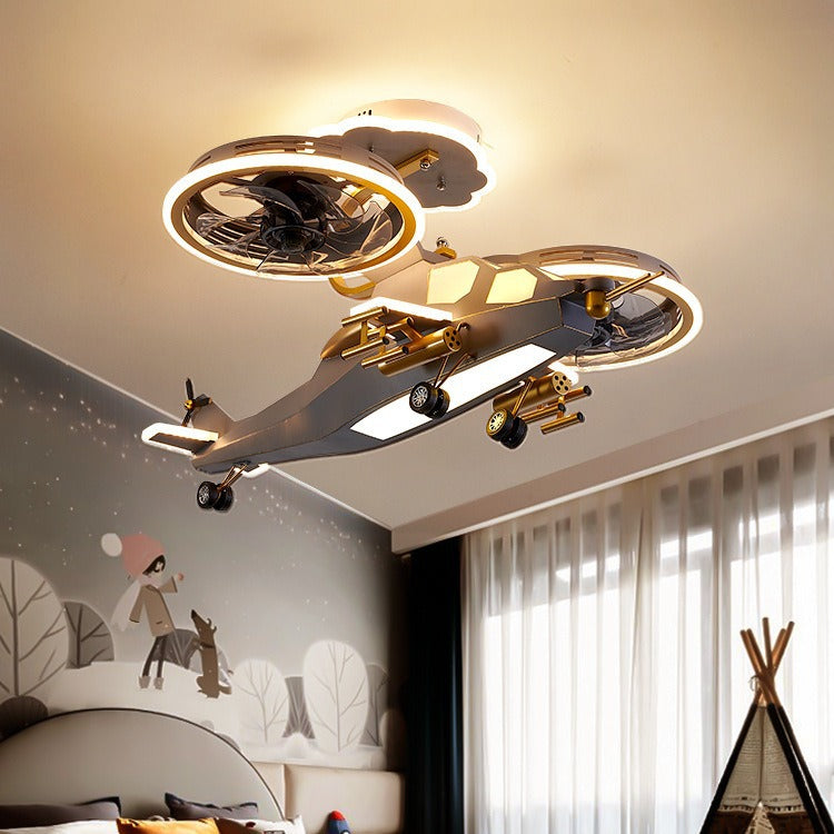 Contemporary Kids Airplane Acrylic LED Flush Mount Fan Light
