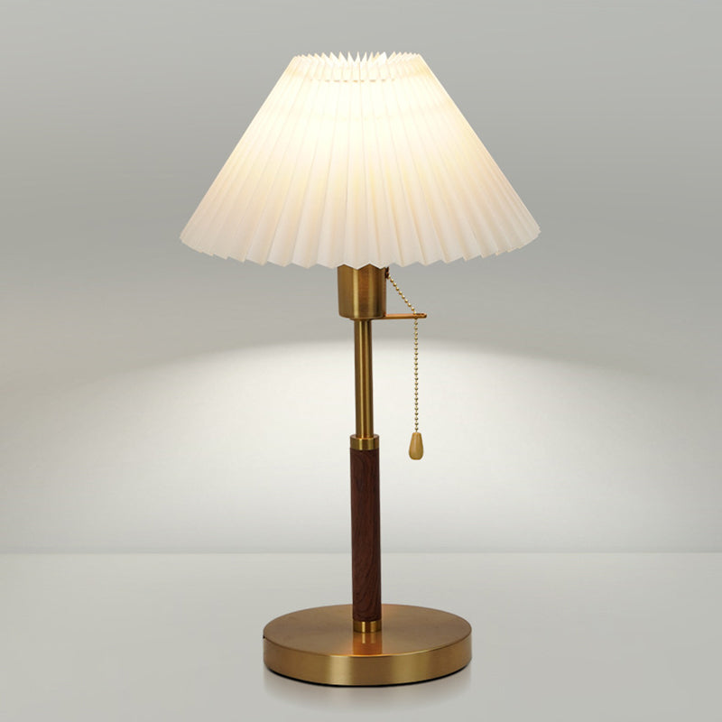 Vintage Pleated Iron Wood Fabric Table Lamp