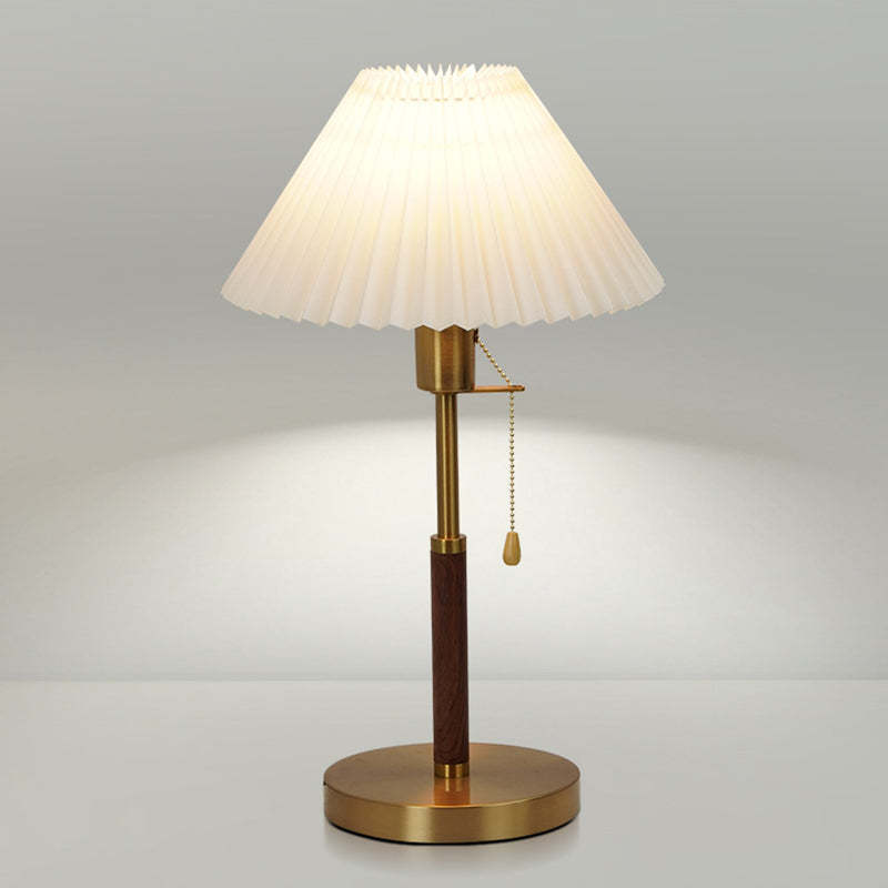 Vintage Pleated Iron Wood Fabric Table Lamp