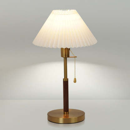 Vintage Pleated Iron Wood Fabric Table Lamp