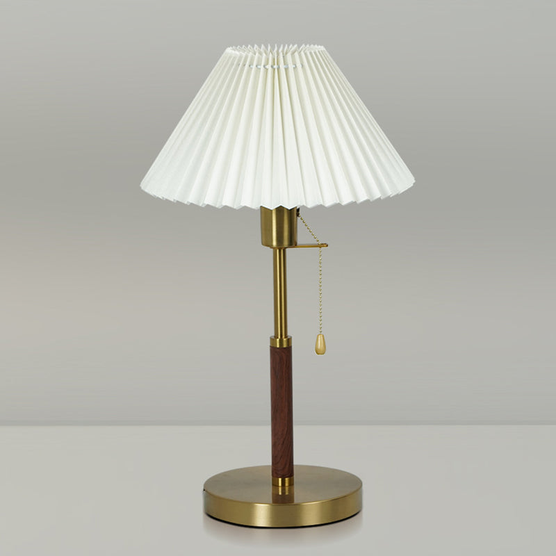 Vintage Pleated Iron Wood Fabric Table Lamp