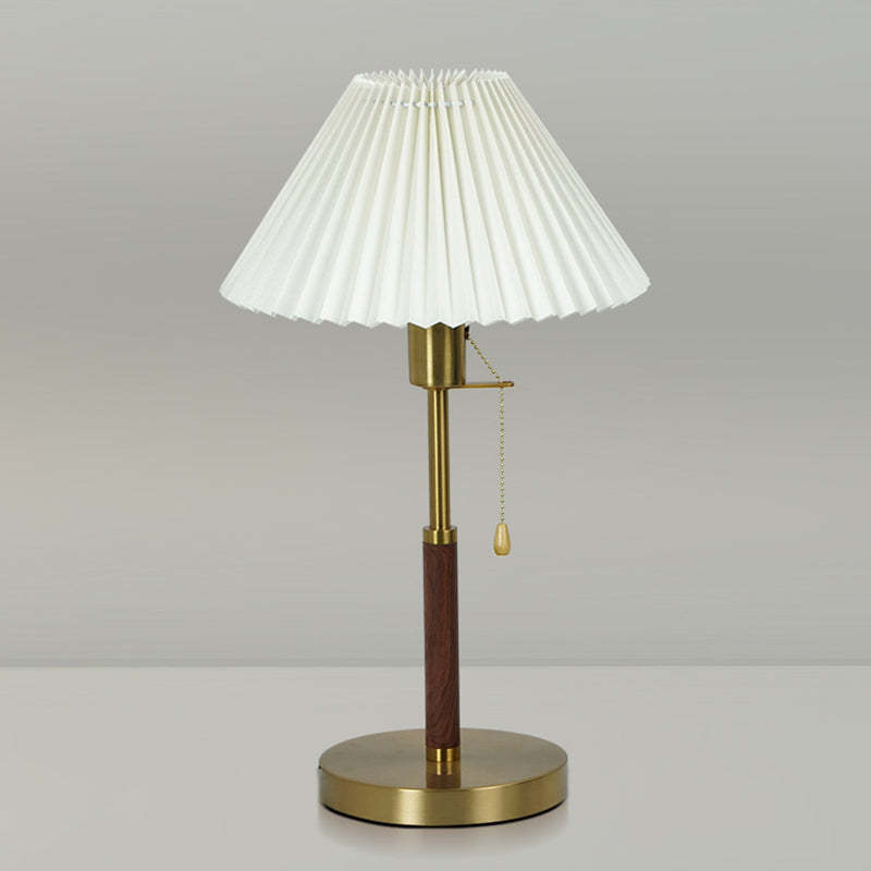 Vintage Pleated Iron Wood Fabric Table Lamp