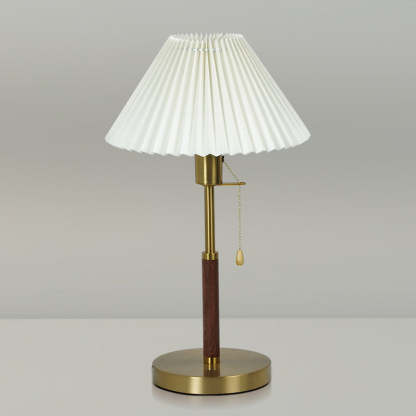 Vintage Pleated Iron Wood Fabric Table Lamp