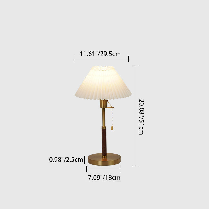 Vintage Pleated Iron Wood Fabric Table Lamp