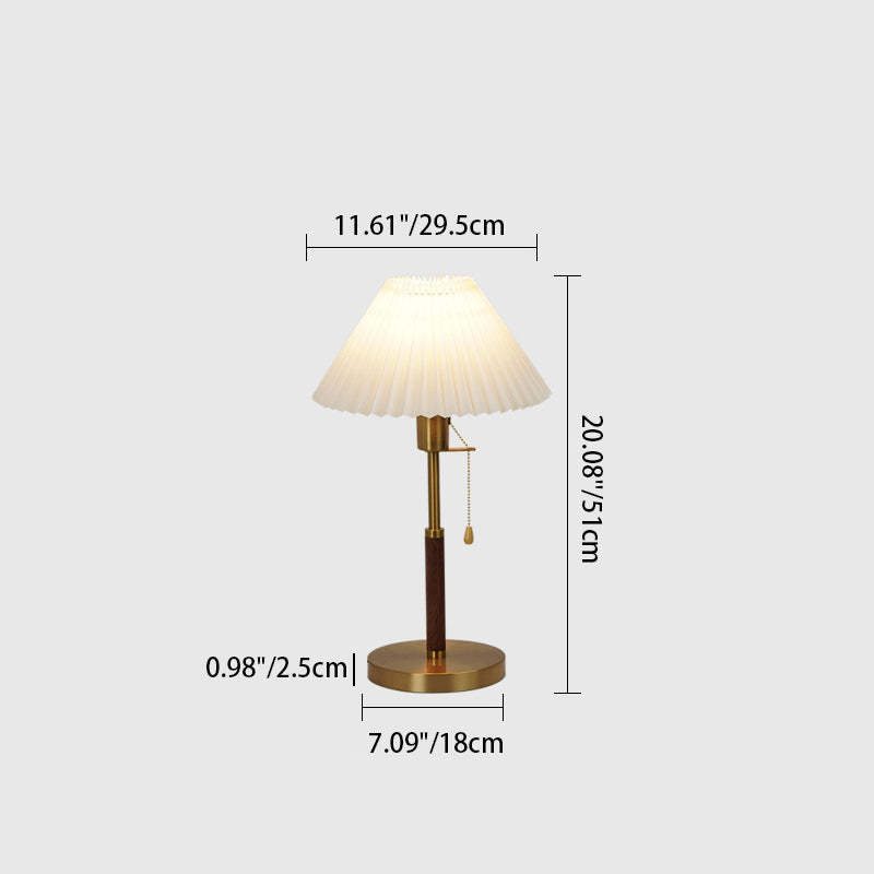 Vintage Pleated Iron Wood Fabric Table Lamp