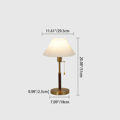Vintage Pleated Iron Wood Fabric Table Lamp