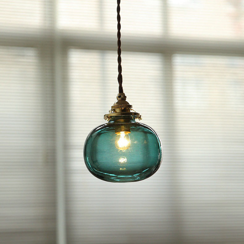 Vintage Oval Copper Glass Pendant Light — Blue / 110V-120V For US/CA