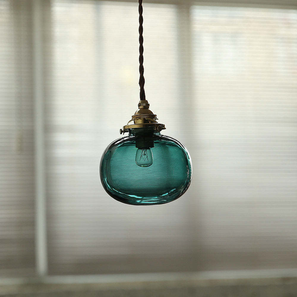 Vintage Oval Copper Glass Pendant Light
