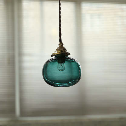 Vintage Oval Copper Glass Pendant Light