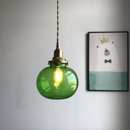 Vintage Oval Copper Glass Pendant Light