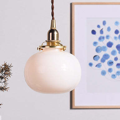 Vintage Oval Copper Glass Pendant Light