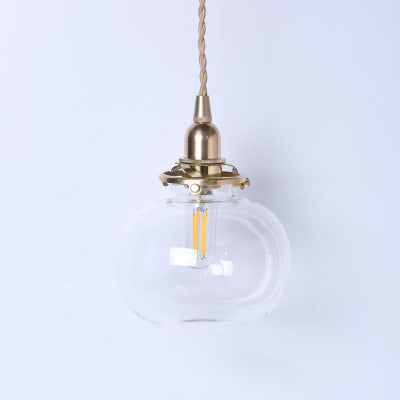 Vintage Oval Copper Glass Pendant Light