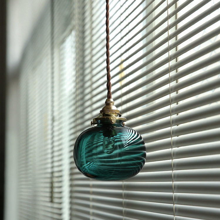 Vintage Oval Copper Glass Pendant Light