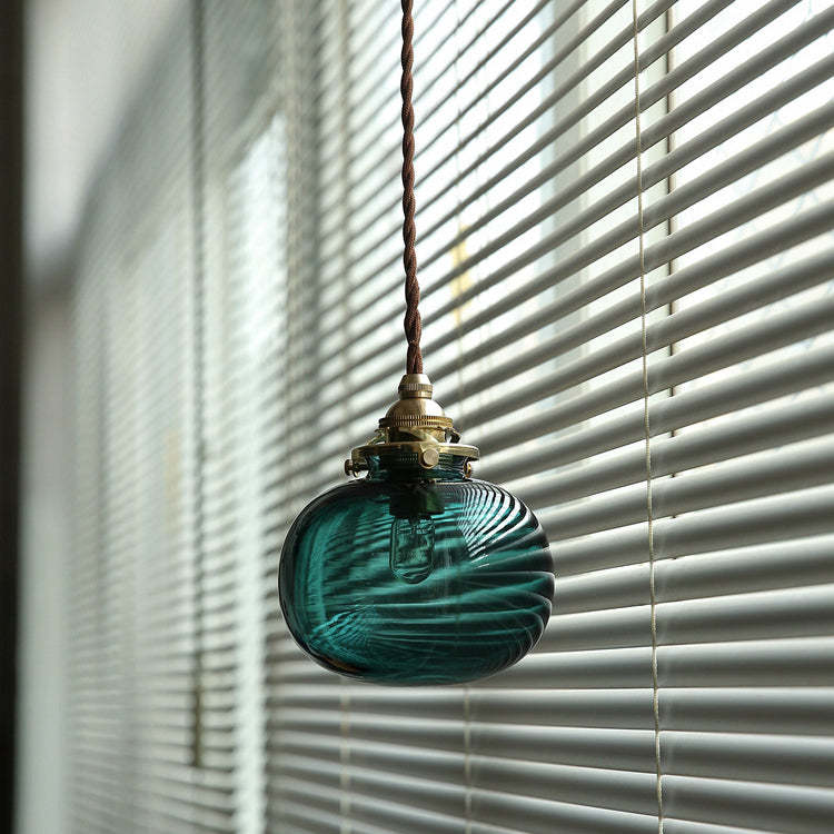 Vintage Oval Copper Glass Pendant Light