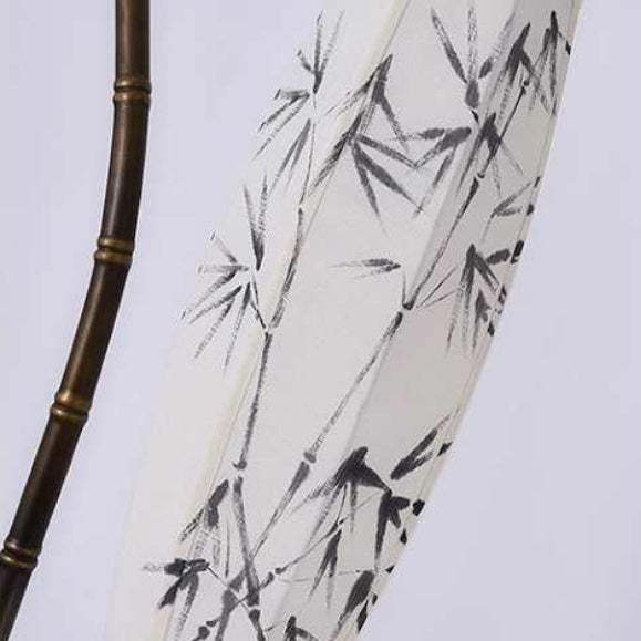 Chinese Zen Bamboo Painted Fabric Arc Iron Floor Lamp