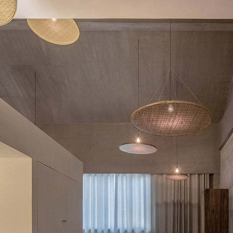 Traditional Rustic Rattan Round Pendant Light