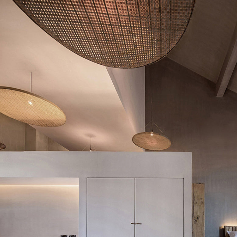 Traditional Rustic Rattan Round Pendant Light