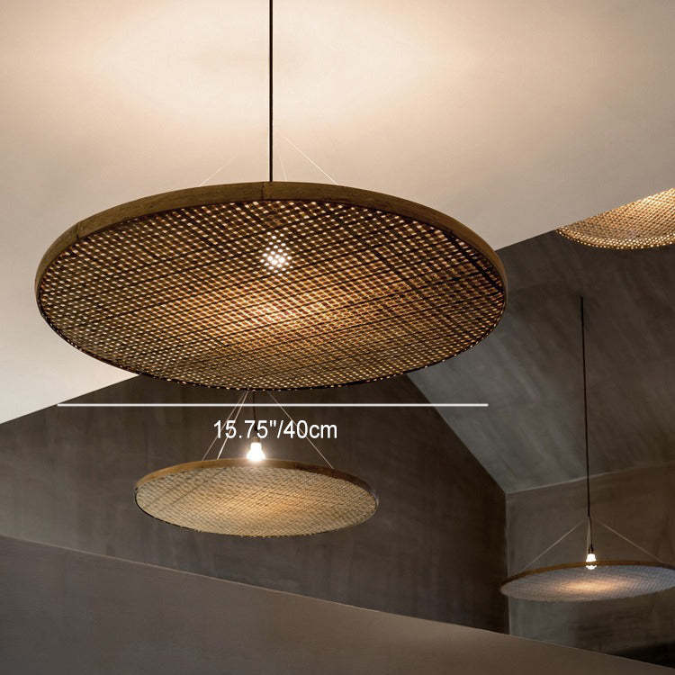 Traditional Rustic Rattan Round Pendant Light