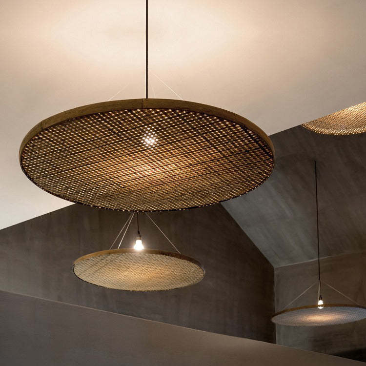 Traditional Rustic Rattan Round Pendant Light