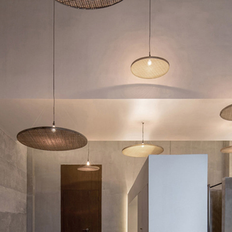 Traditional Rustic Rattan Round Pendant Light
