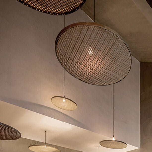 Traditional Rustic Rattan Round Pendant Light