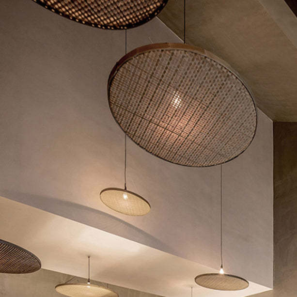 Traditional Rustic Rattan Round Pendant Light