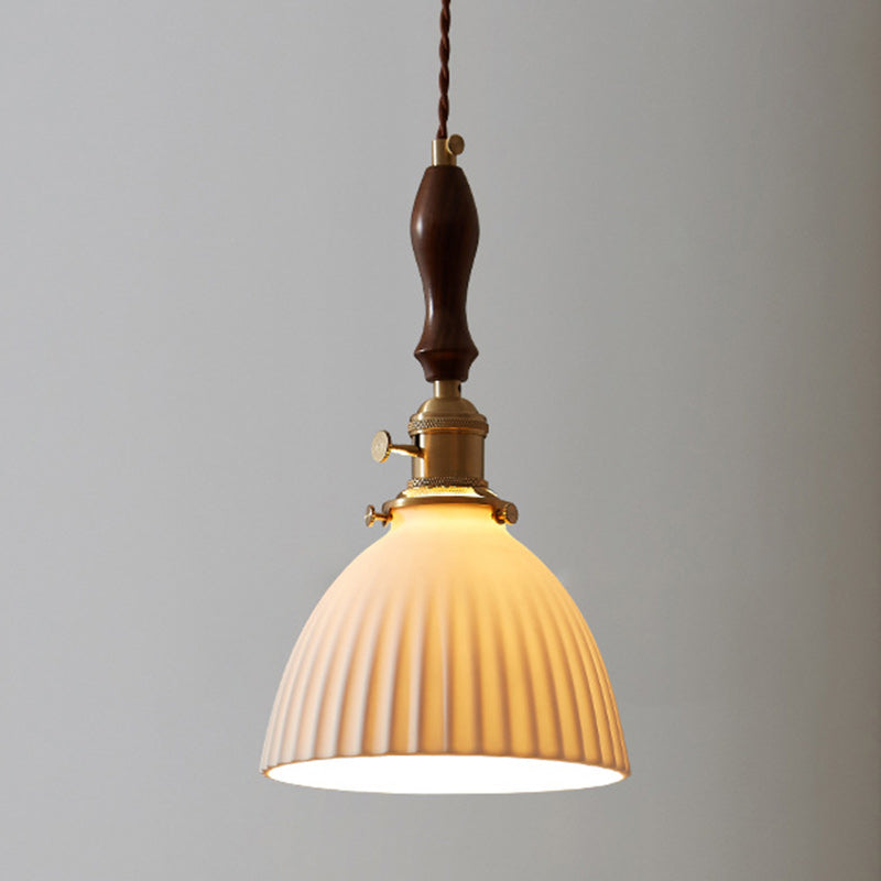 Japanese Wood Ceramic Round Pendant Light