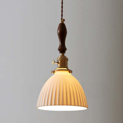 Japanese Wood Ceramic Round Pendant Light