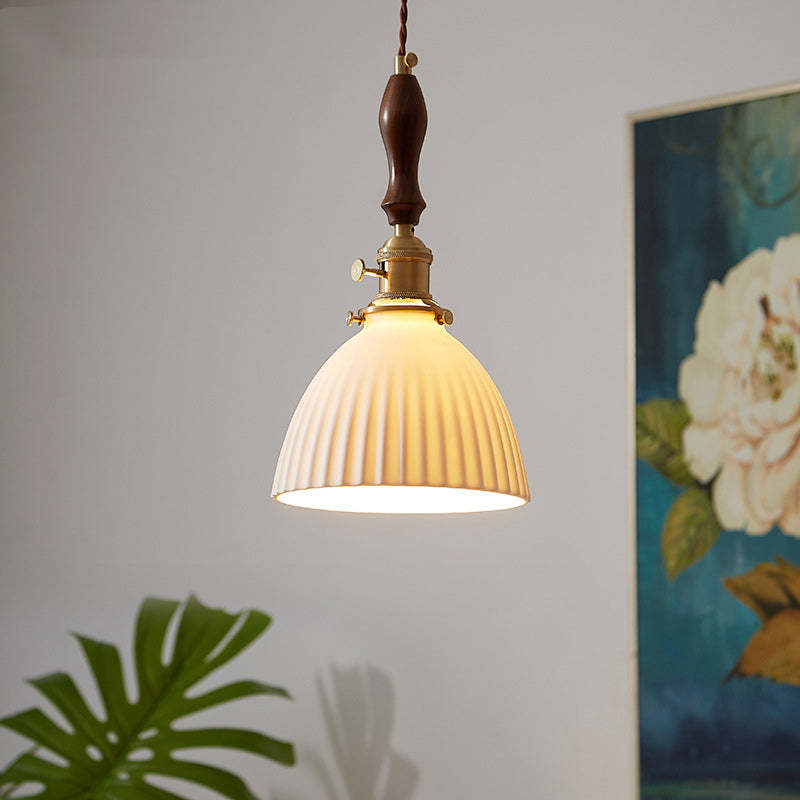 Japanese Wood Ceramic Round Pendant Light — 220V-240V For UK/AU
