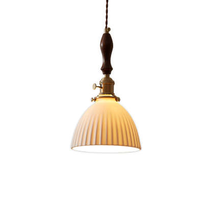 Japanese Wood Ceramic Round Pendant Light