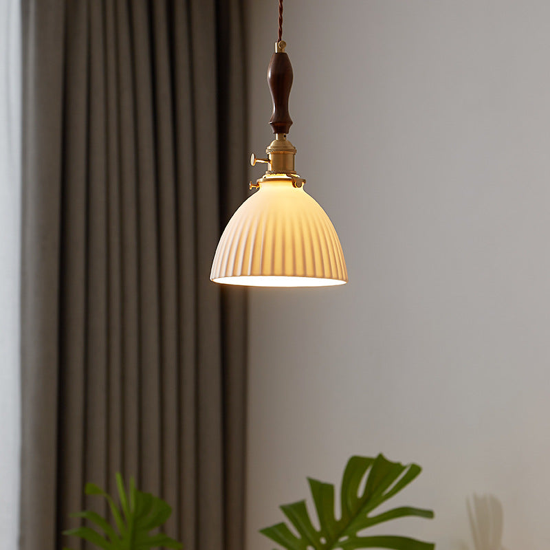 Japanese Wood Ceramic Round Pendant Light