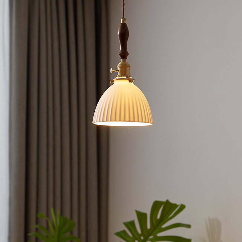 Japanese Wood Ceramic Round Pendant Light — 110V-120V For US/CA