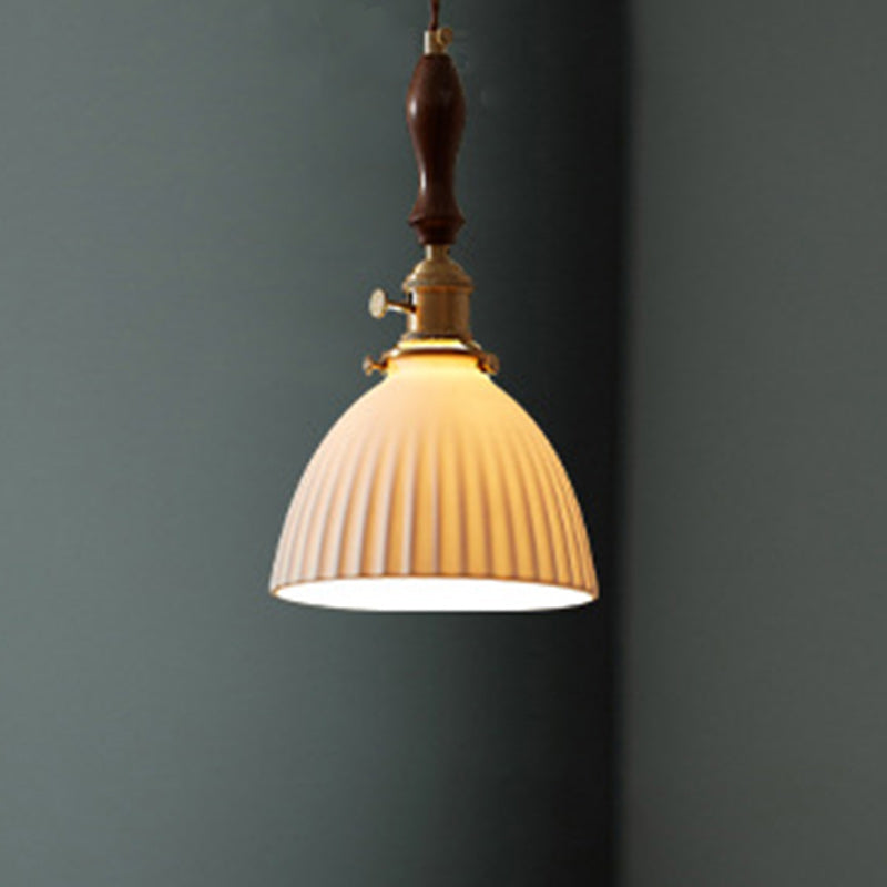 Japanese Wood Ceramic Round Pendant Light
