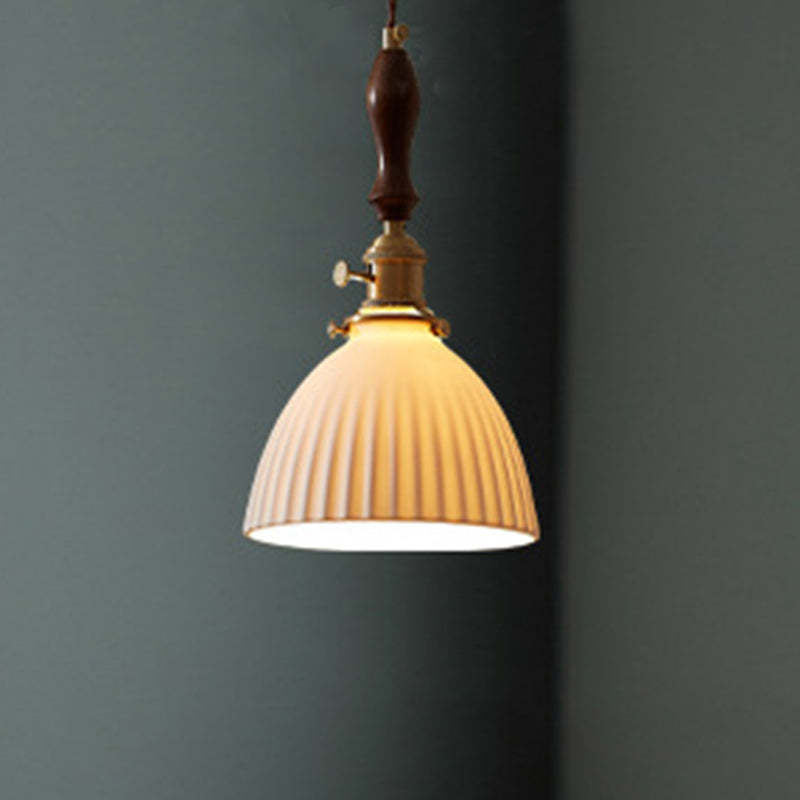Japanese Wood Ceramic Round Pendant Light
