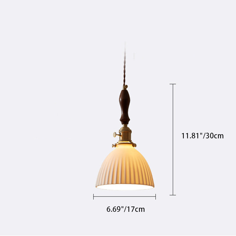 Japanese Wood Ceramic Round Pendant Light