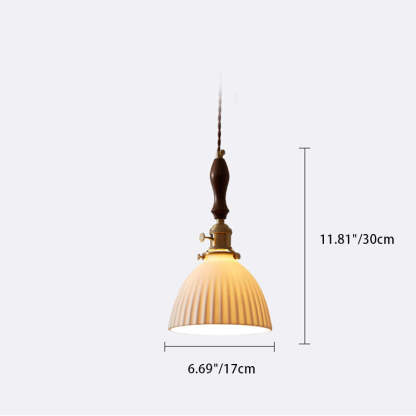 Japanese Wood Ceramic Round Pendant Light