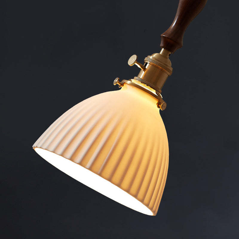 Japanese Wood Ceramic Round Pendant Light