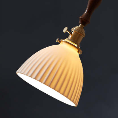 Japanese Wood Ceramic Round Pendant Light