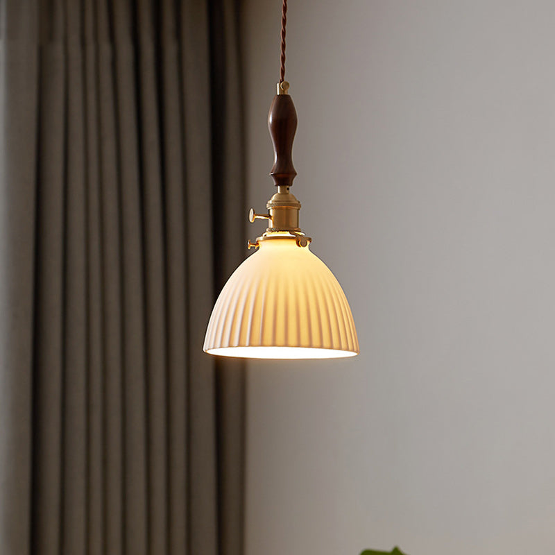 Japanese Wood Ceramic Round Pendant Light