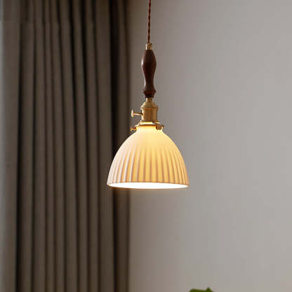 Japanese Wood Ceramic Round Pendant Light