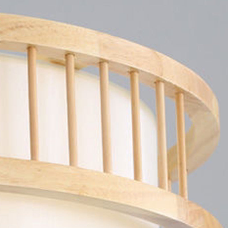 Japanese Wood Fabric Round Chandelier