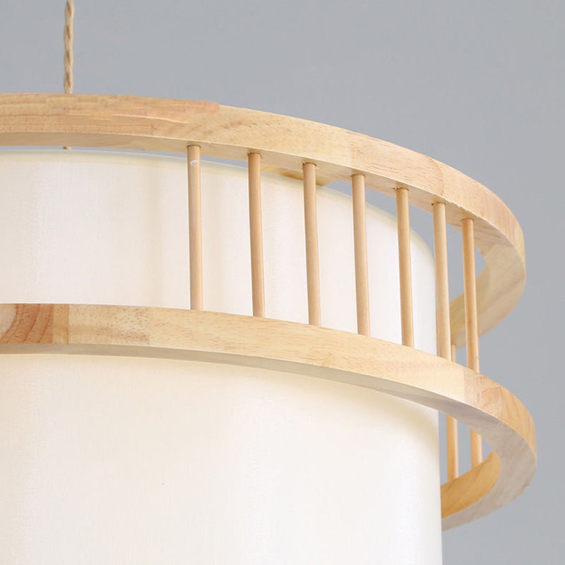 Japanese Wood Fabric Round Chandelier