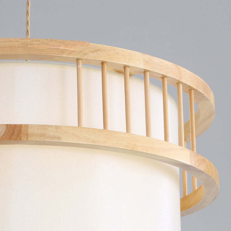 Japanese Wood Fabric Round Chandelier