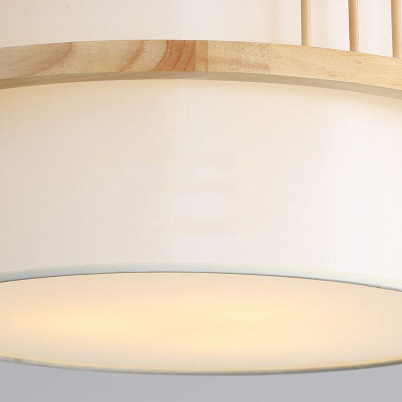 Japanese Wood Fabric Round Chandelier