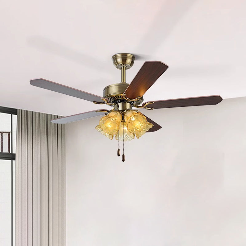 Traditional Retro Iron Flower Ceiling Fan Light — Pull Cord / Iron Fan / 110V-120V For US/CA