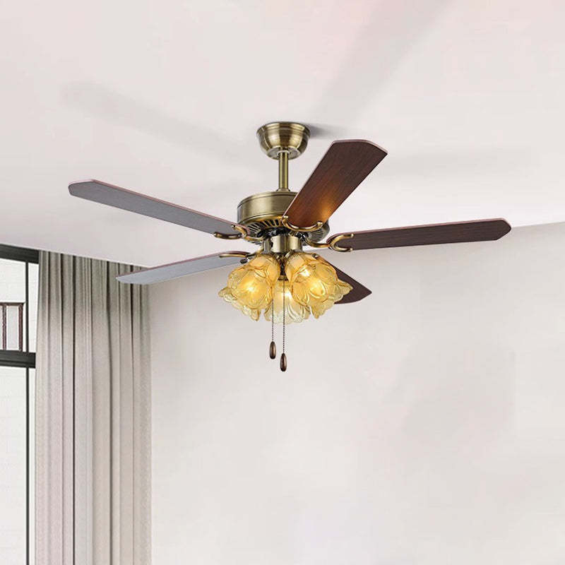 Traditional Retro Iron Flower Ceiling Fan Light — Pull Cord / Iron Fan / 110V-120V For US/CA