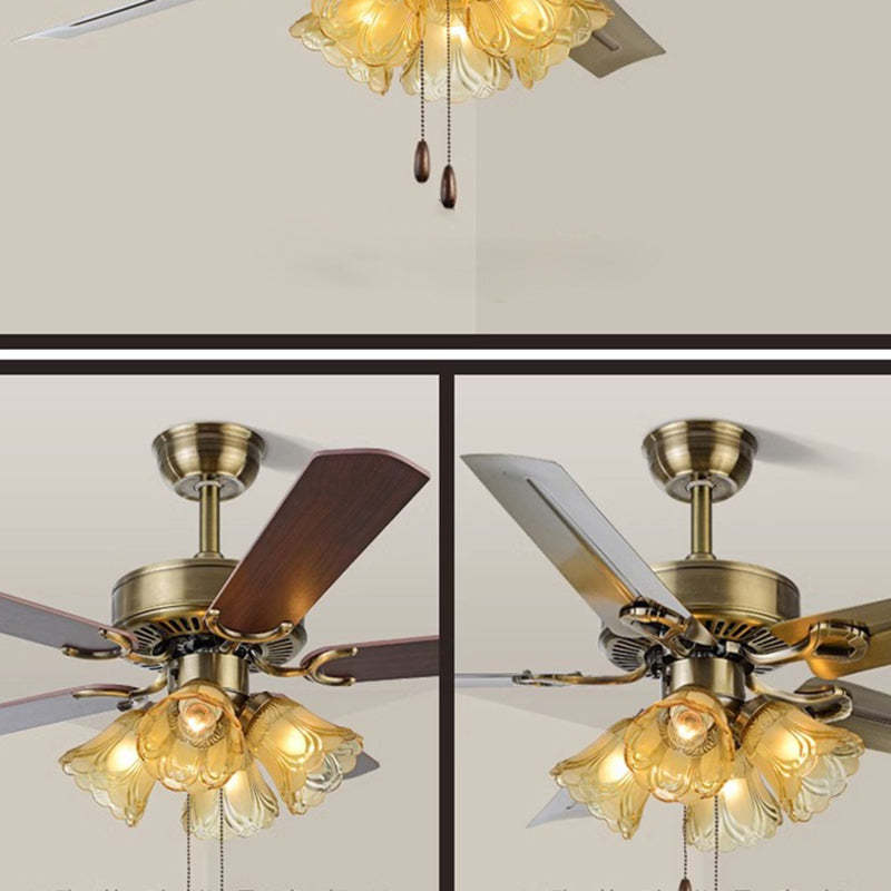 Traditional Retro Iron Flower Ceiling Fan Light — Remote Control / Wood Fan / 110V-120V For US/CA