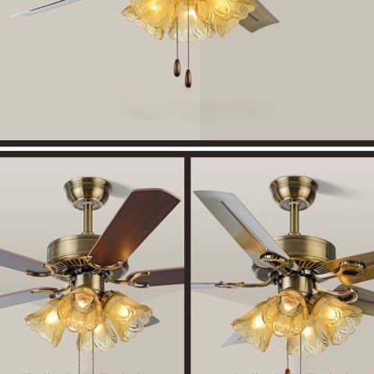 Traditional Retro Iron Flower Ceiling Fan Light — Remote Control / Wood Fan / 110V-120V For US/CA